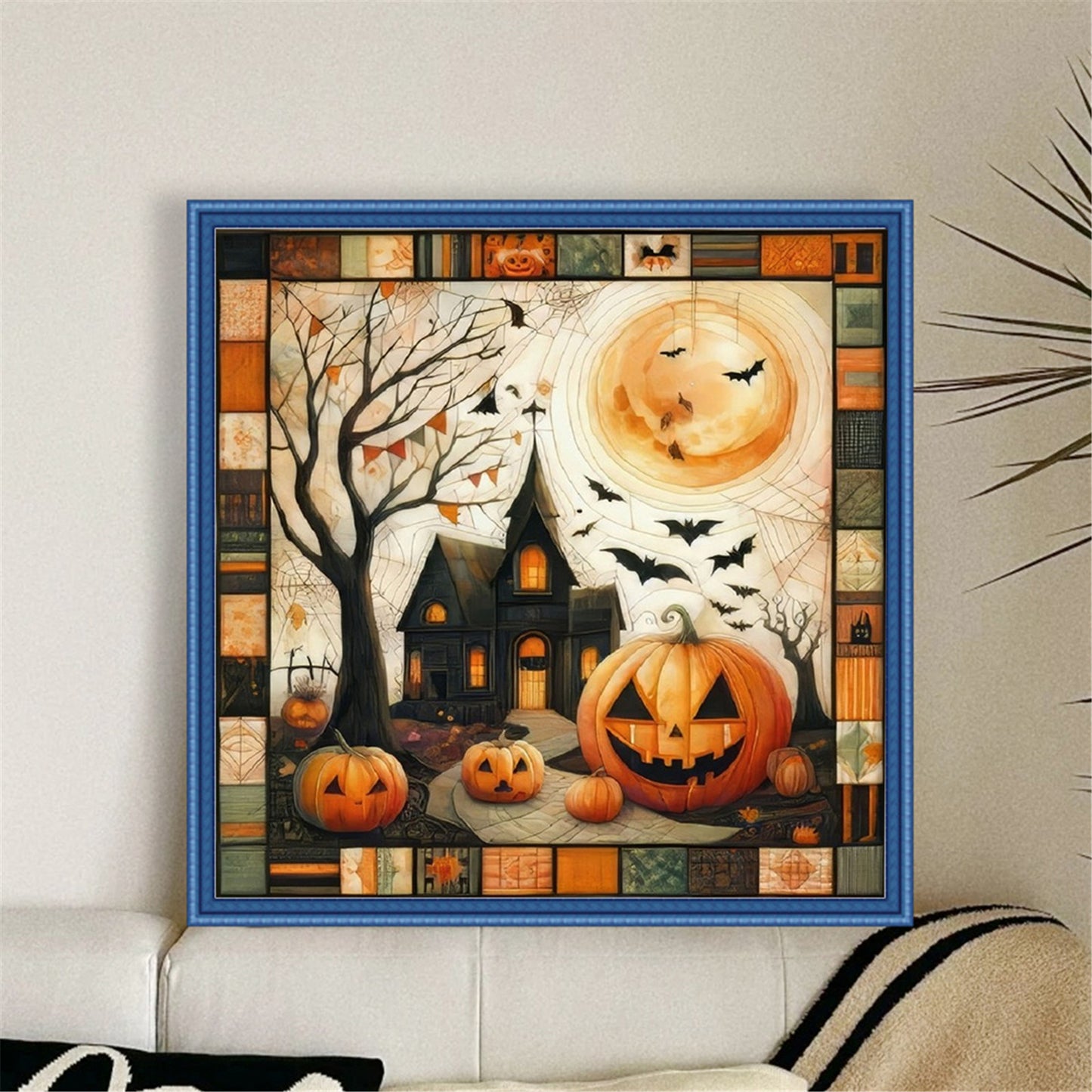 Spliced Pumpkin Cabin - Full 11CT Stamped Cross Stitch 45x45CM - Yishu