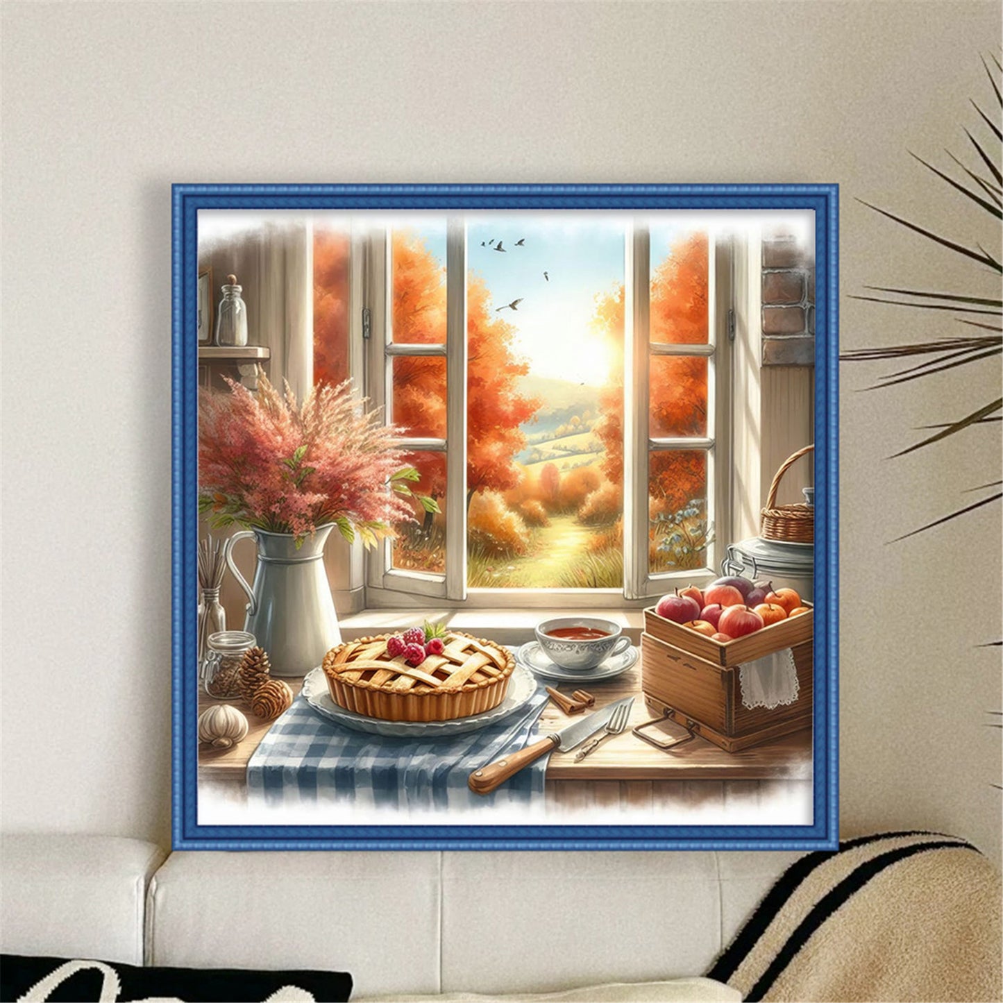 Autumn Scenery By Window - Full 11CT Stamped Cross Stitch 45x45CM - Yishu