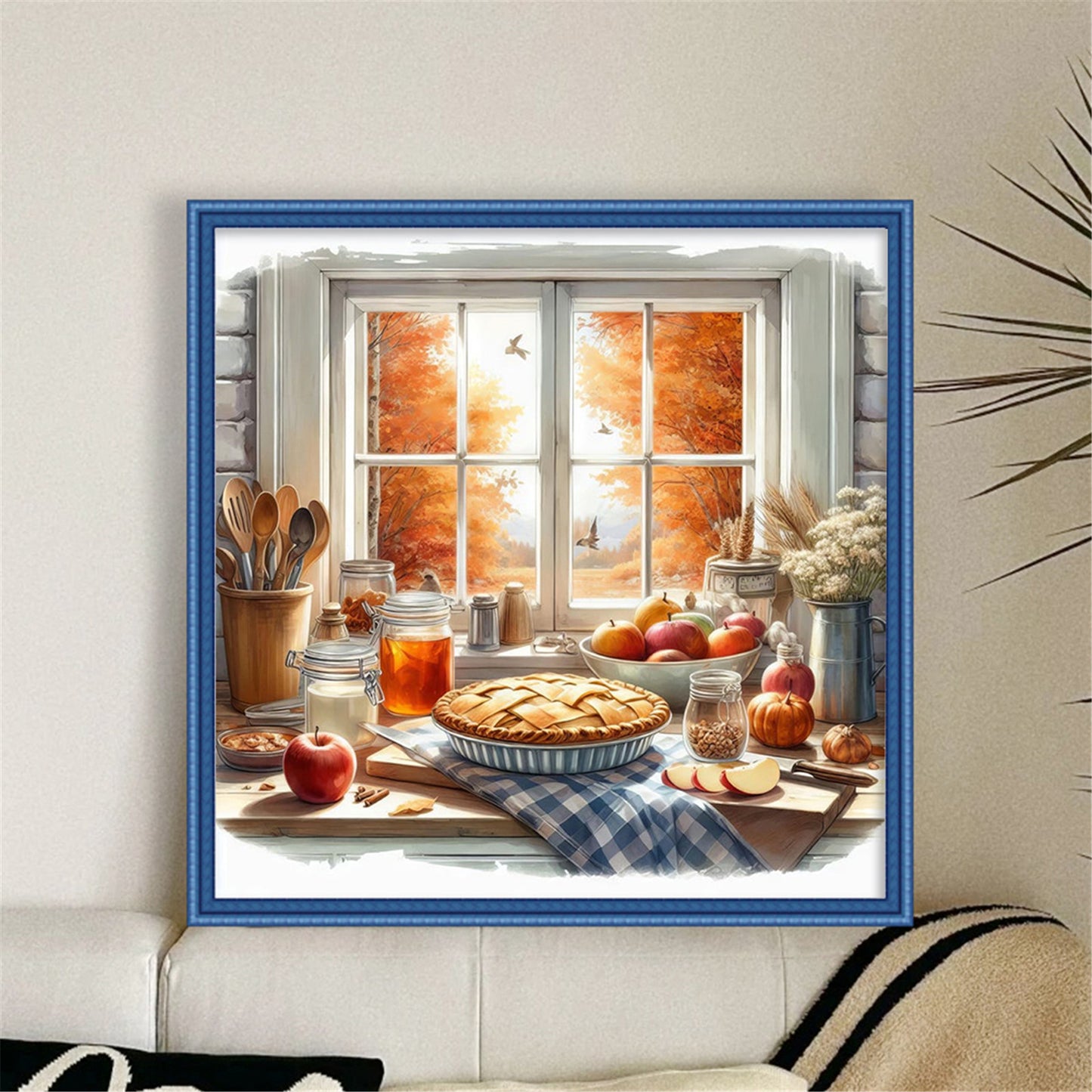 Autumn Scenery By Window - Full 11CT Stamped Cross Stitch 45x45CM - Yishu