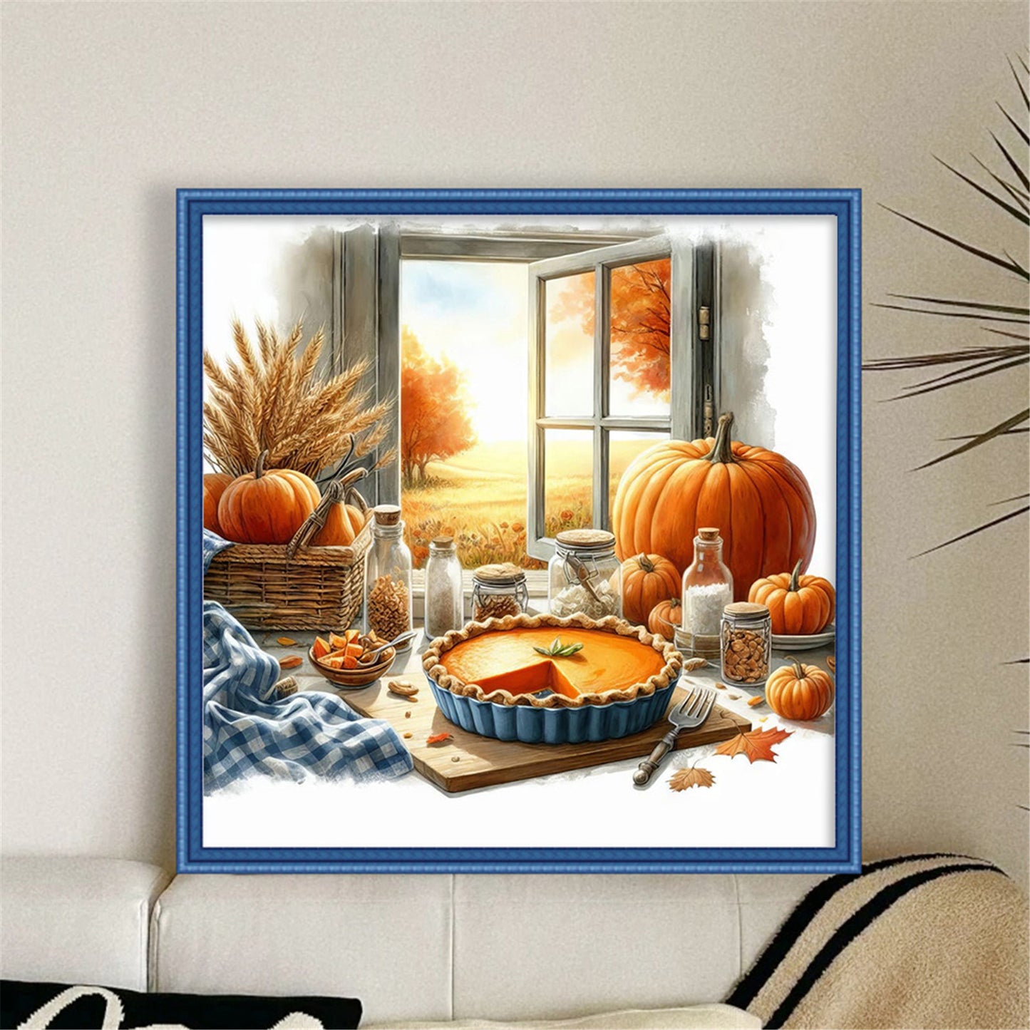 Autumn Scenery By Window - Full 11CT Stamped Cross Stitch 45x45CM - Yishu