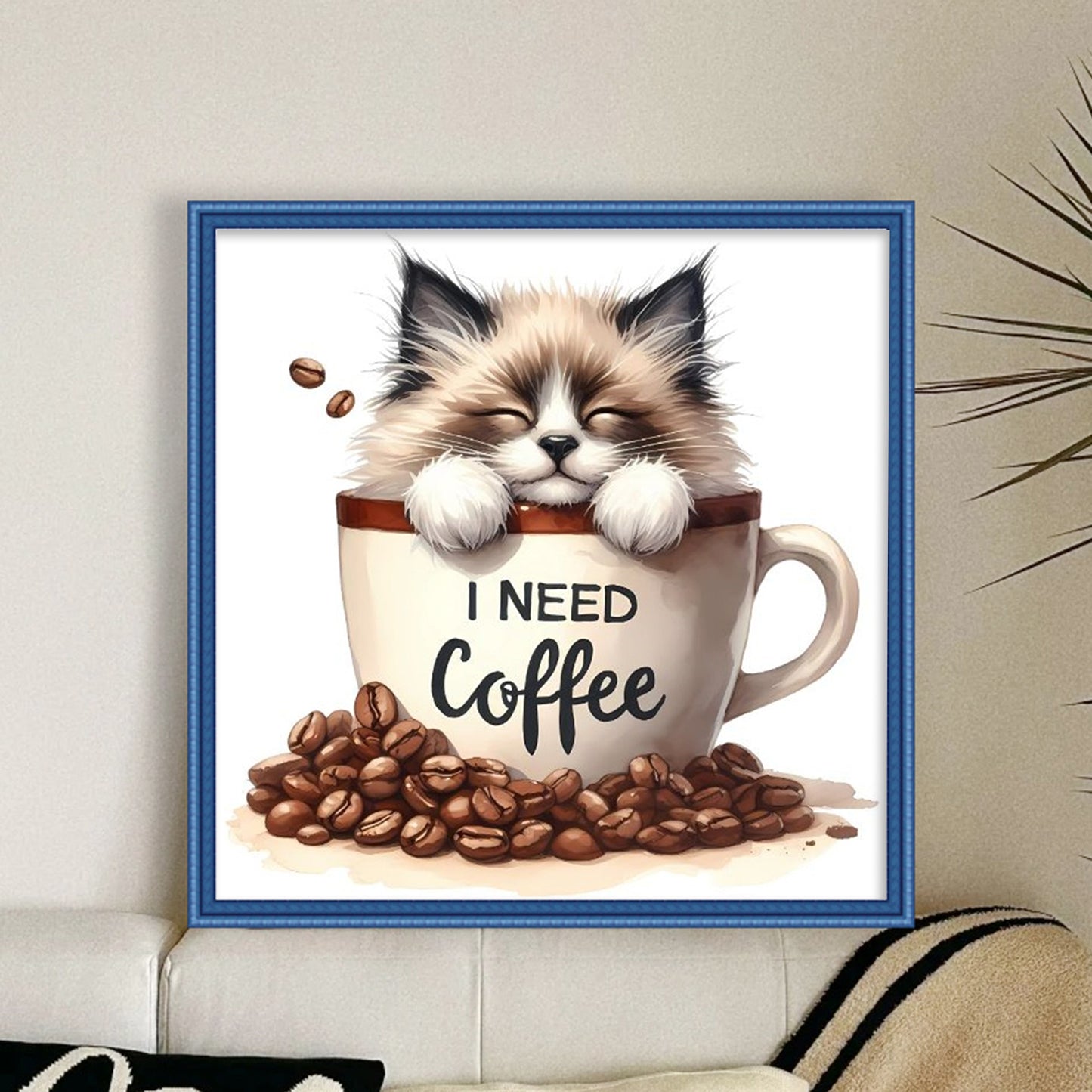 Coffee Cat - Full 11CT Stamped Cross Stitch 40x40CM - Huacan