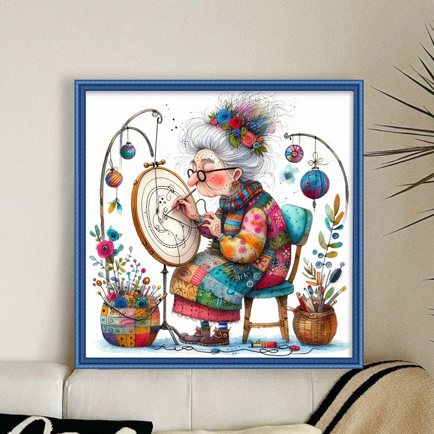 Whimsical Sewing Old Lady - Full 11CT Stamped Cross Stitch 40x40CM - Yishu