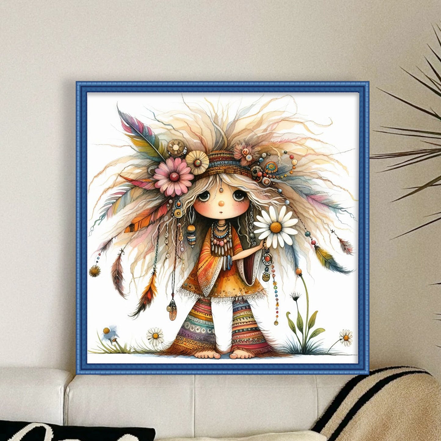 Indian Whimsical Girl - Full 11CT Stamped Cross Stitch 40x40CM - Yishu