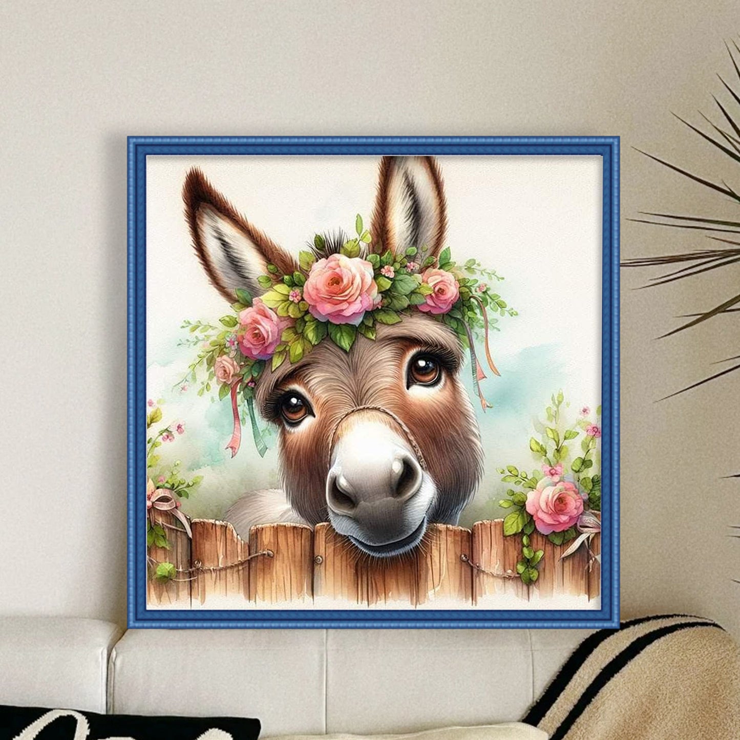 Flower & Grass Donkey - Full 11CT Stamped Cross Stitch 40x40CM - Huacan