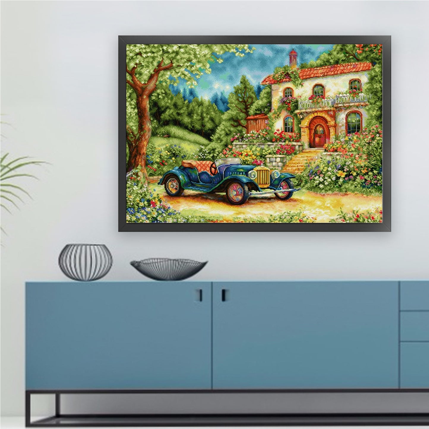 Mountain Wildflower Carriage - Full 14CT Stamped Cross Stitch 77x60CM - Spring Egyptian Cotton
