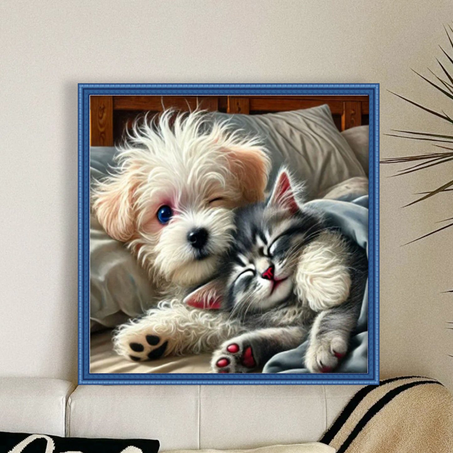 Dog Cat Together - Full 11CT Stamped Cross Stitch 40x40CM - Huacan