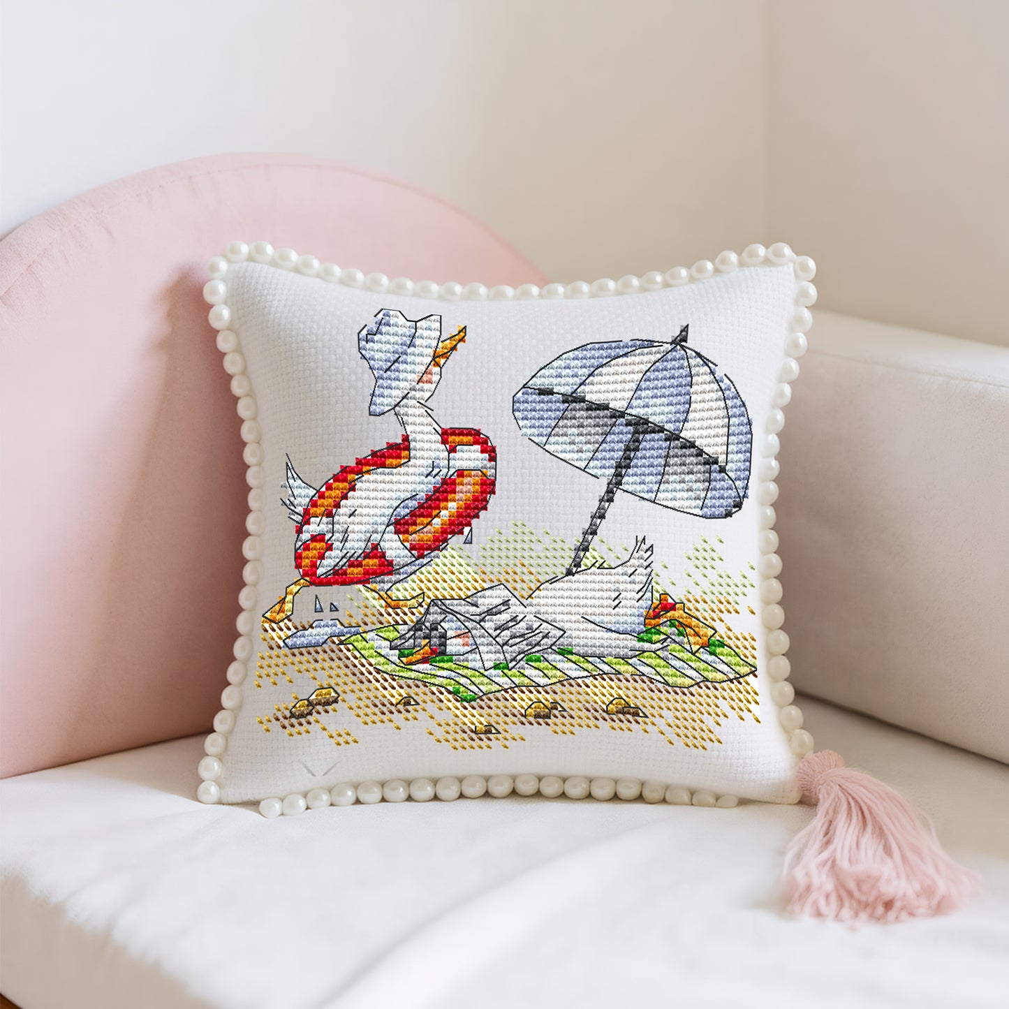14CT Needle Insert Bag Printed Knitting Threads Pin Pouch 14x16CM (Beach)