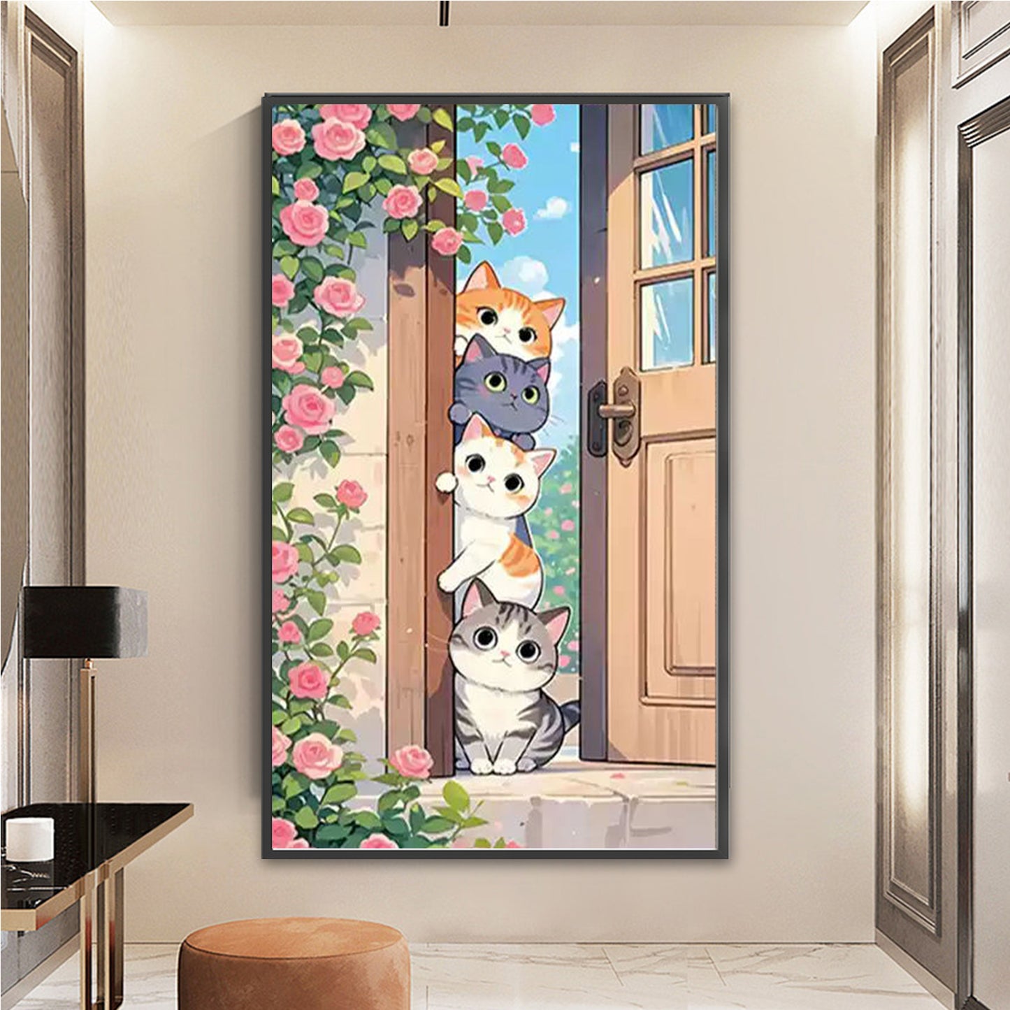 Stacking Cat Figures - Full 11CT Stamped Cross Stitch 52x83CM - Mona Lisa