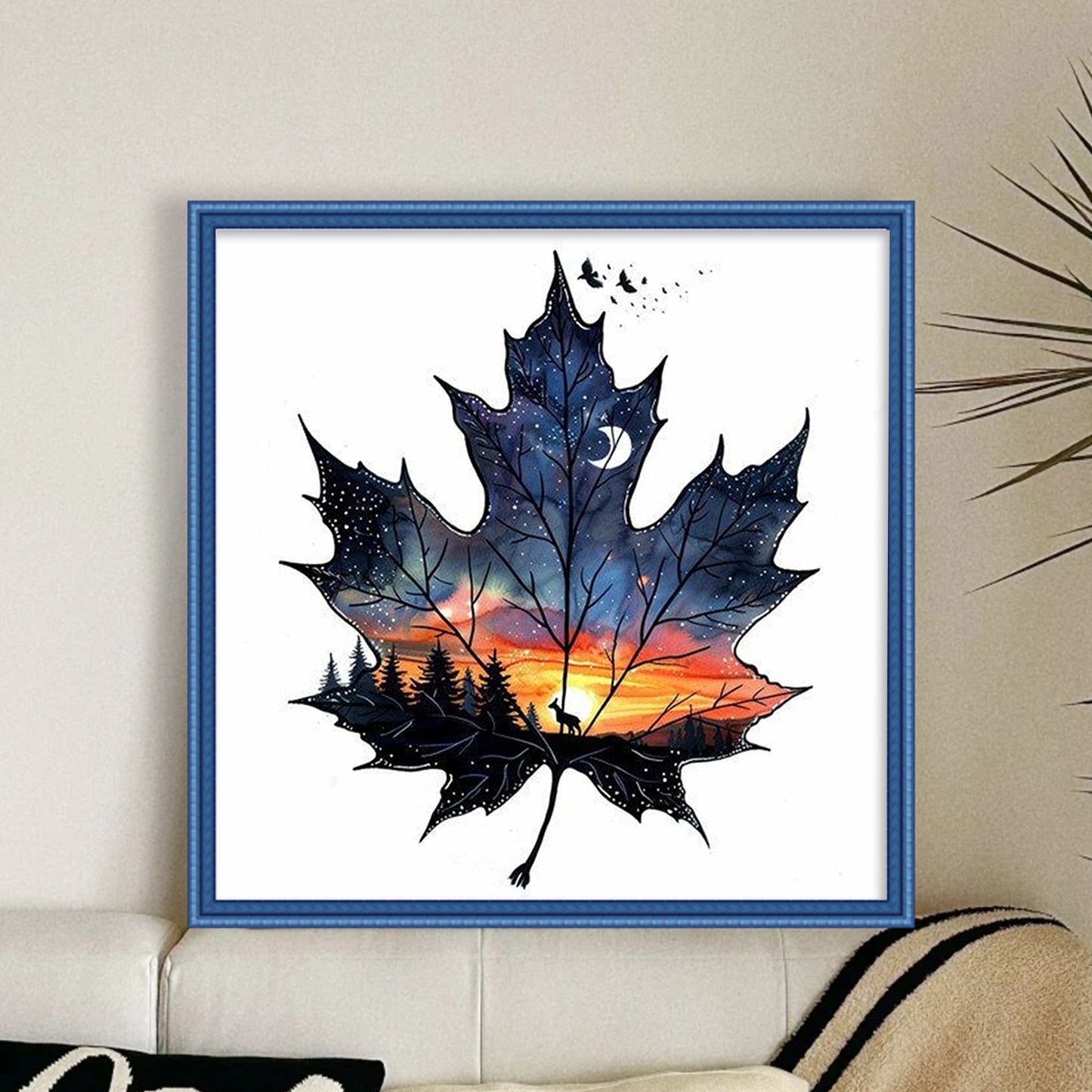 Maple Leaf Scenery - Full 11CT Stamped Cross Stitch 40x40CM - Huacan
