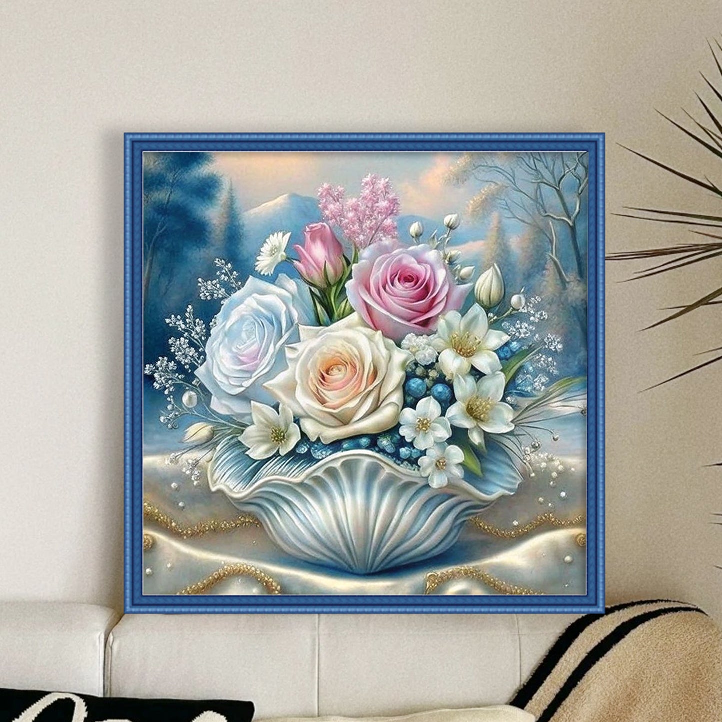 Seashell & Flower - Full 11CT Stamped Cross Stitch 40x40CM - Huacan