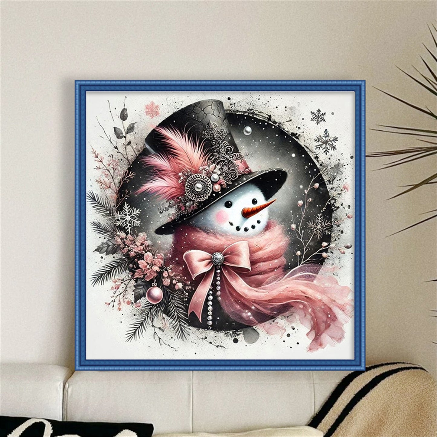 Snowman - Partial 11CT Stamped Cross Stitch - Bead Embroidery 36x36CM/14.17x14.17in