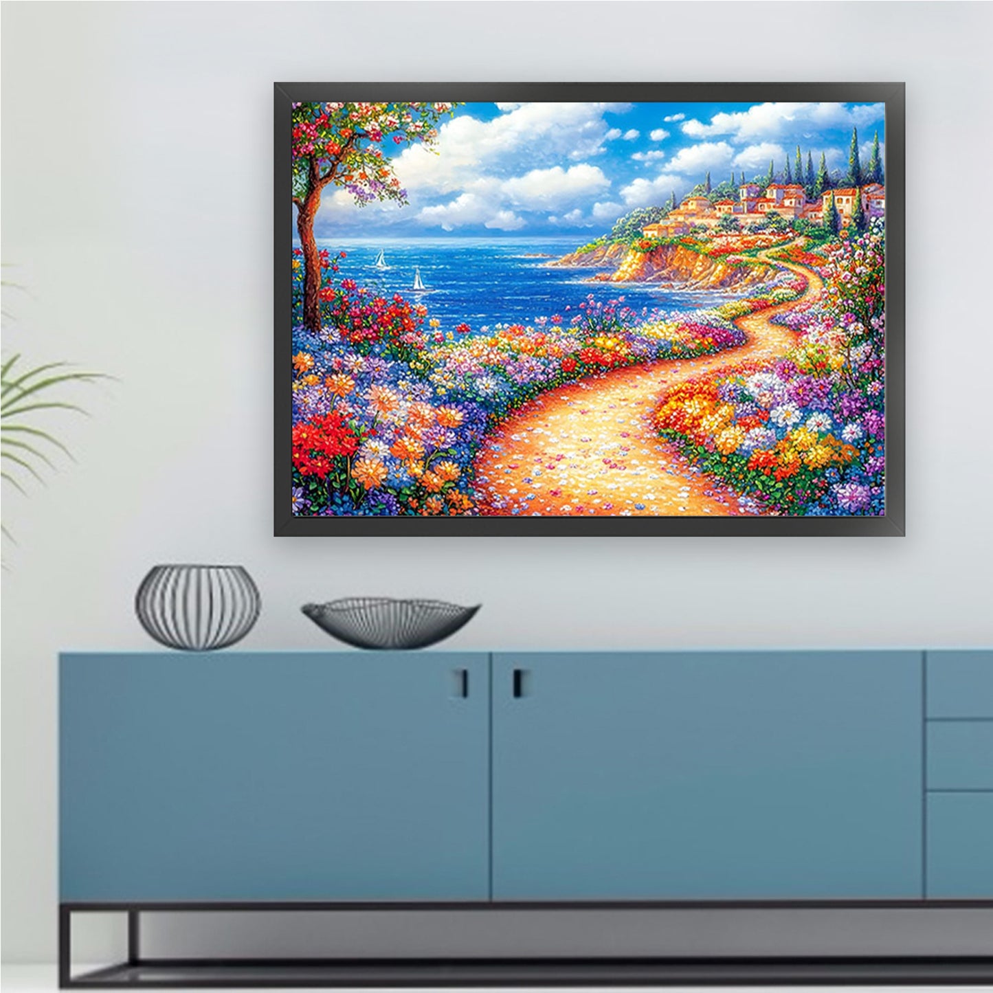 Coastal Town - Full 11CT Stamped Cross Stitch 85x65CM - Mona Lisa