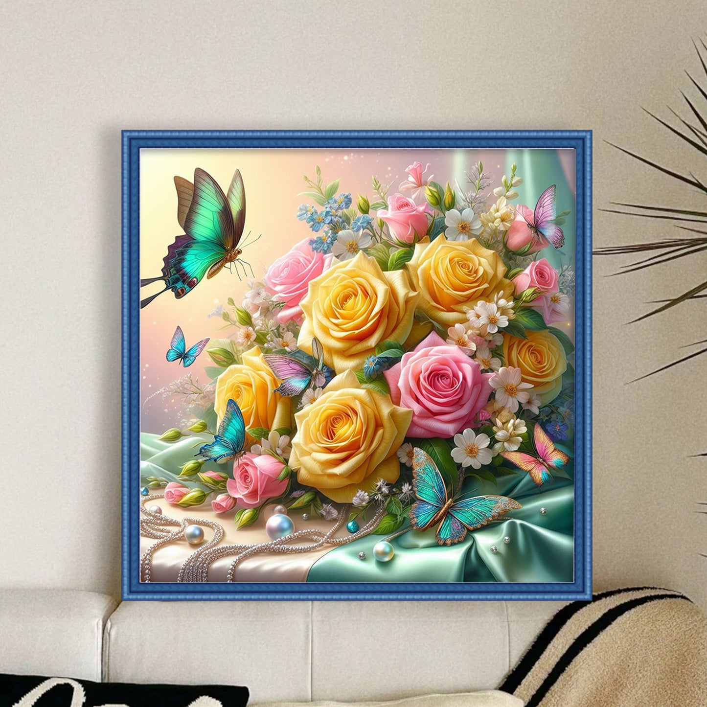Butterfly & Rose - Full 11CT Stamped Cross Stitch 40x40CM - Diy