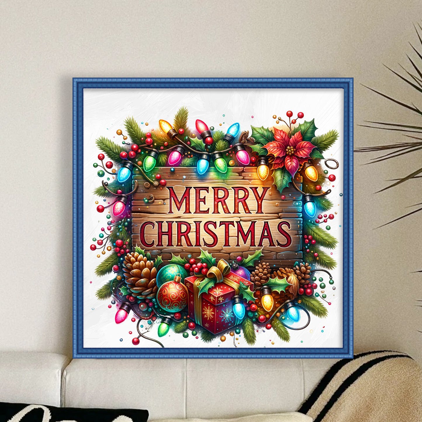 Christmas Wooden Plaque - Full 11CT Stamped Cross Stitch 50x50CM - Huacan