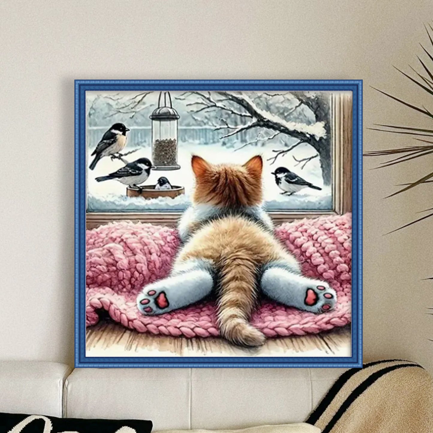 Winter Cat - Full 11CT Stamped Cross Stitch 40x40CM - Huacan