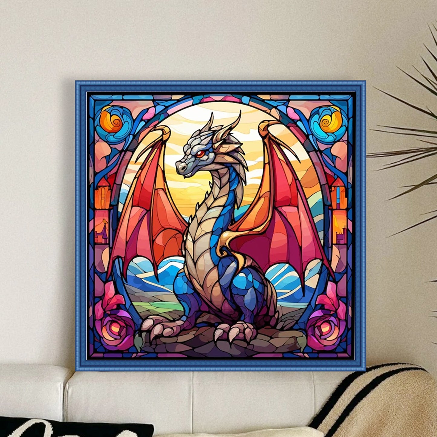 Glass Painting - Pterosaur - Full 11CT Stamped Cross Stitch 40x40CM - Huacan