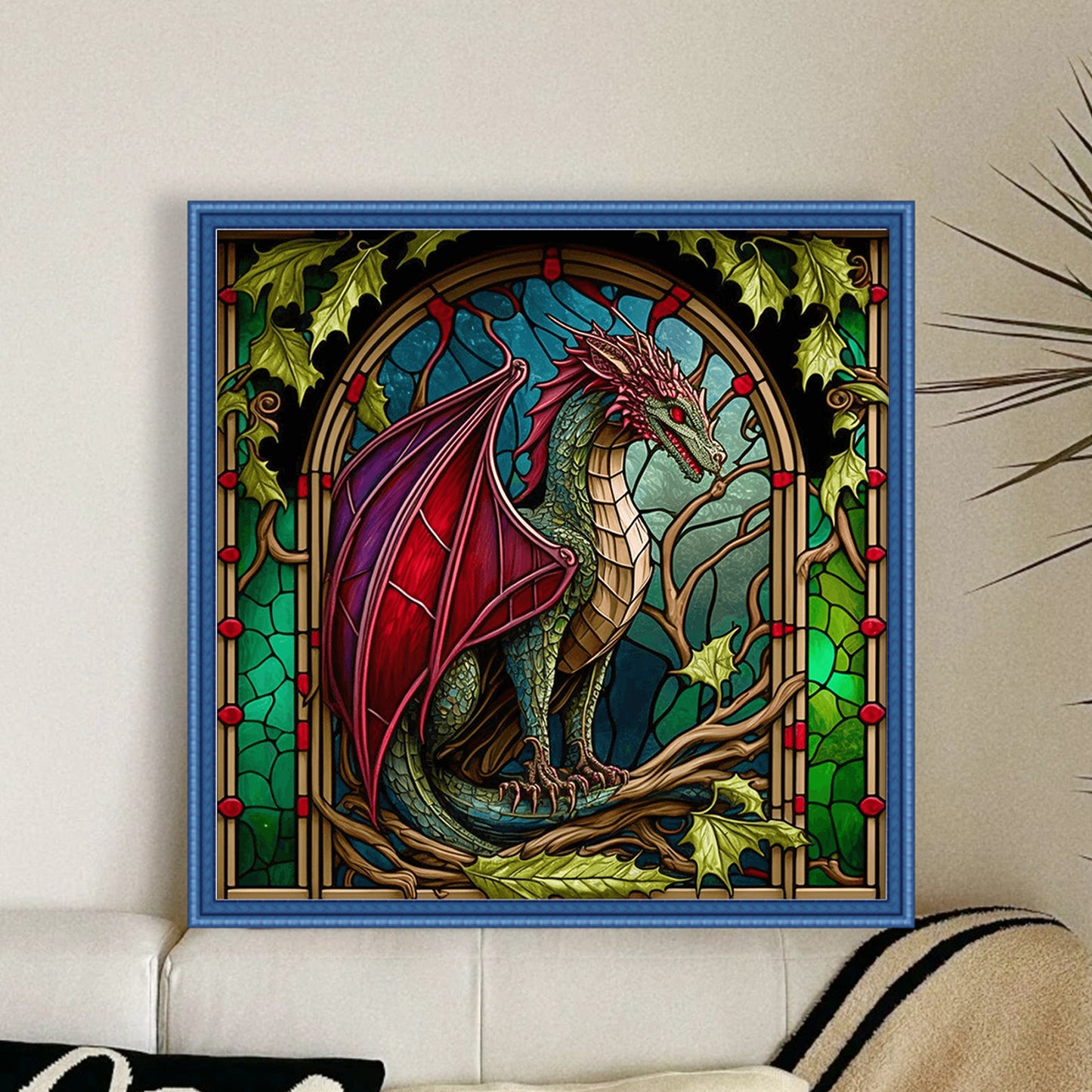 Glass Painting - Pterosaur - Full 11CT Stamped Cross Stitch 40x40CM - Huacan