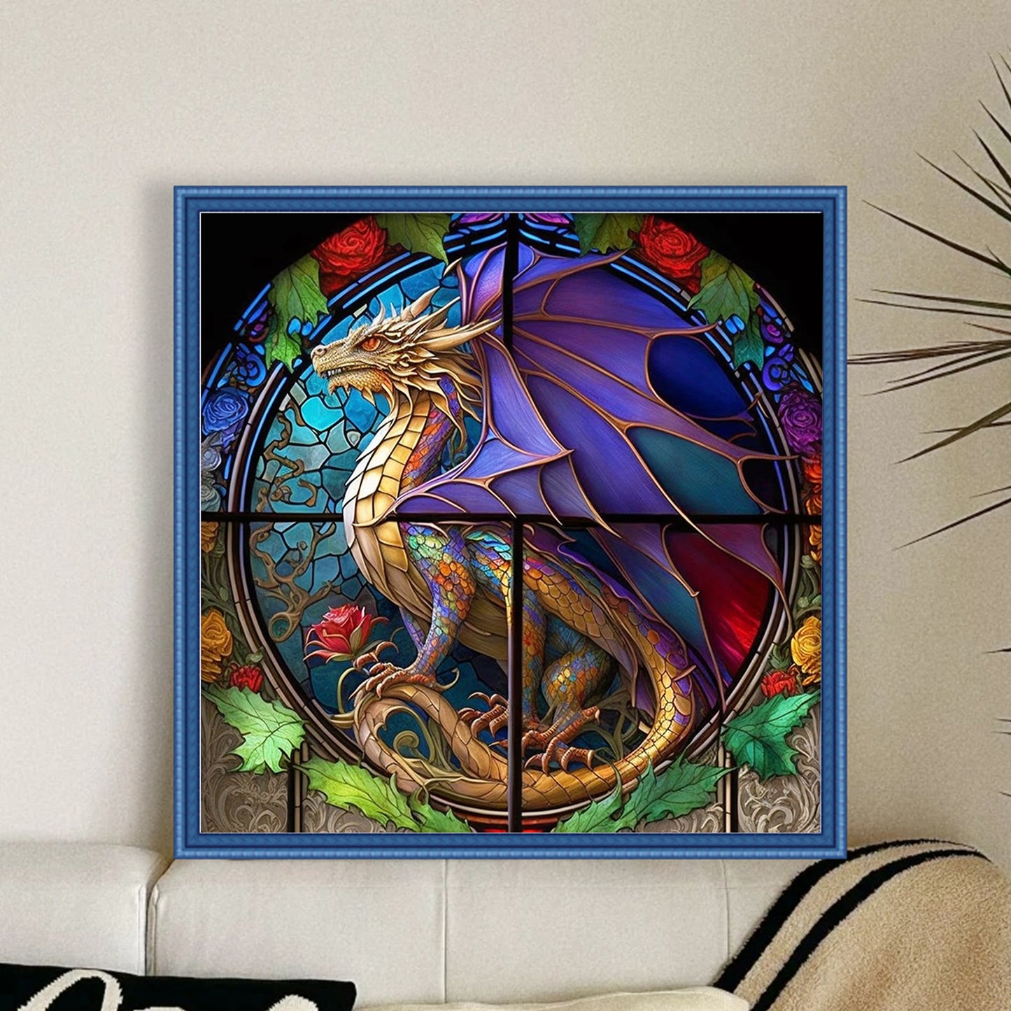 Glass Painting - Pterosaur - Full 11CT Stamped Cross Stitch 40x40CM - Huacan
