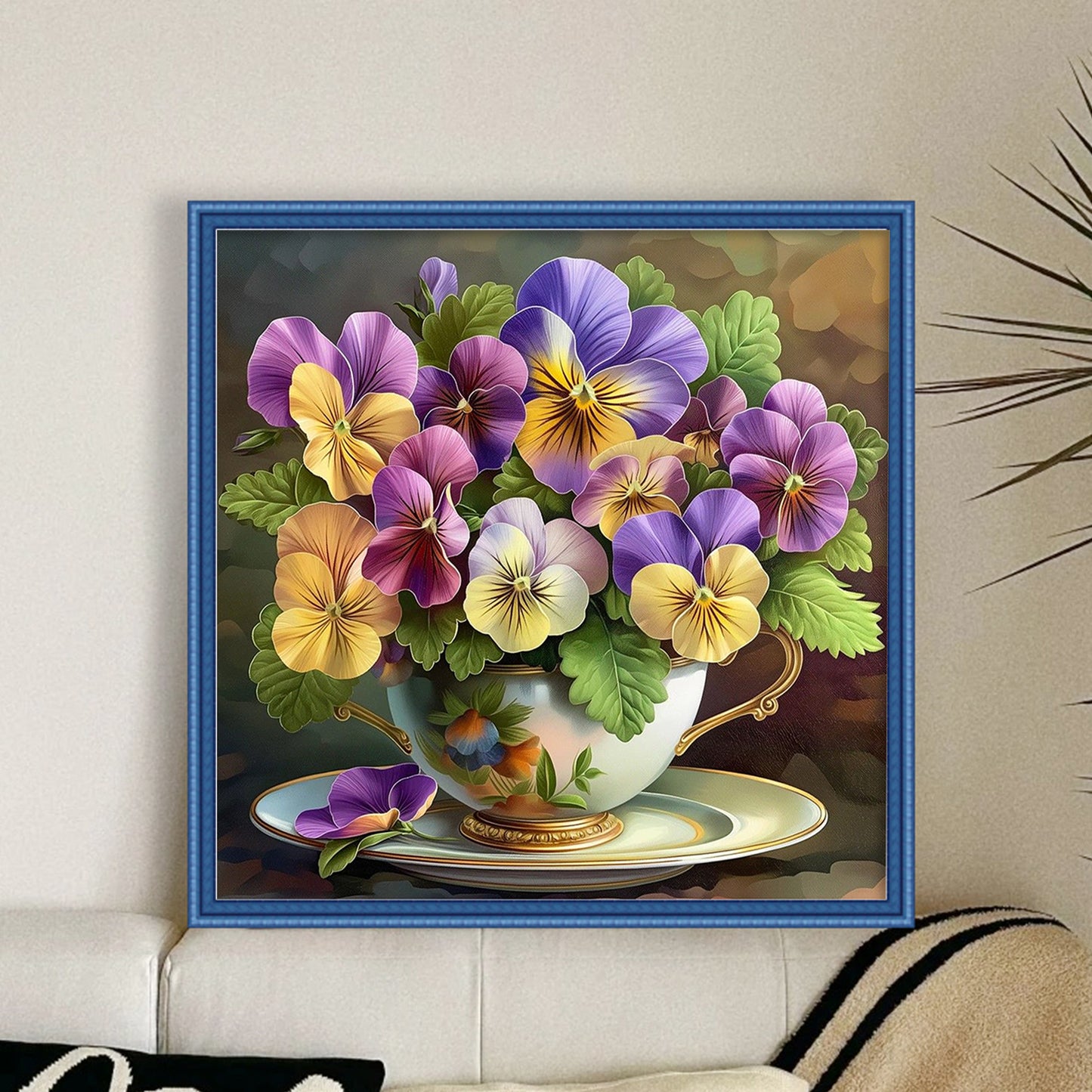 Pansy In Teacup - Full 11CT Stamped Cross Stitch 40x40CM - Huacan