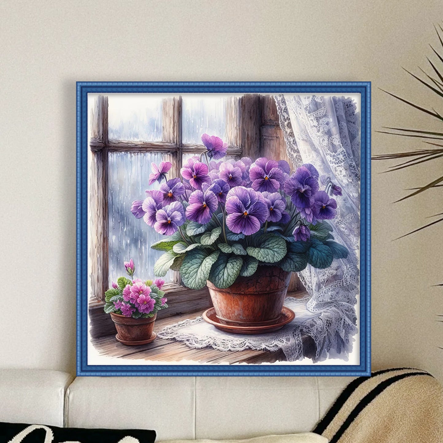 Violet By Window - Full 11CT Stamped Cross Stitch 40x40CM - Huacan
