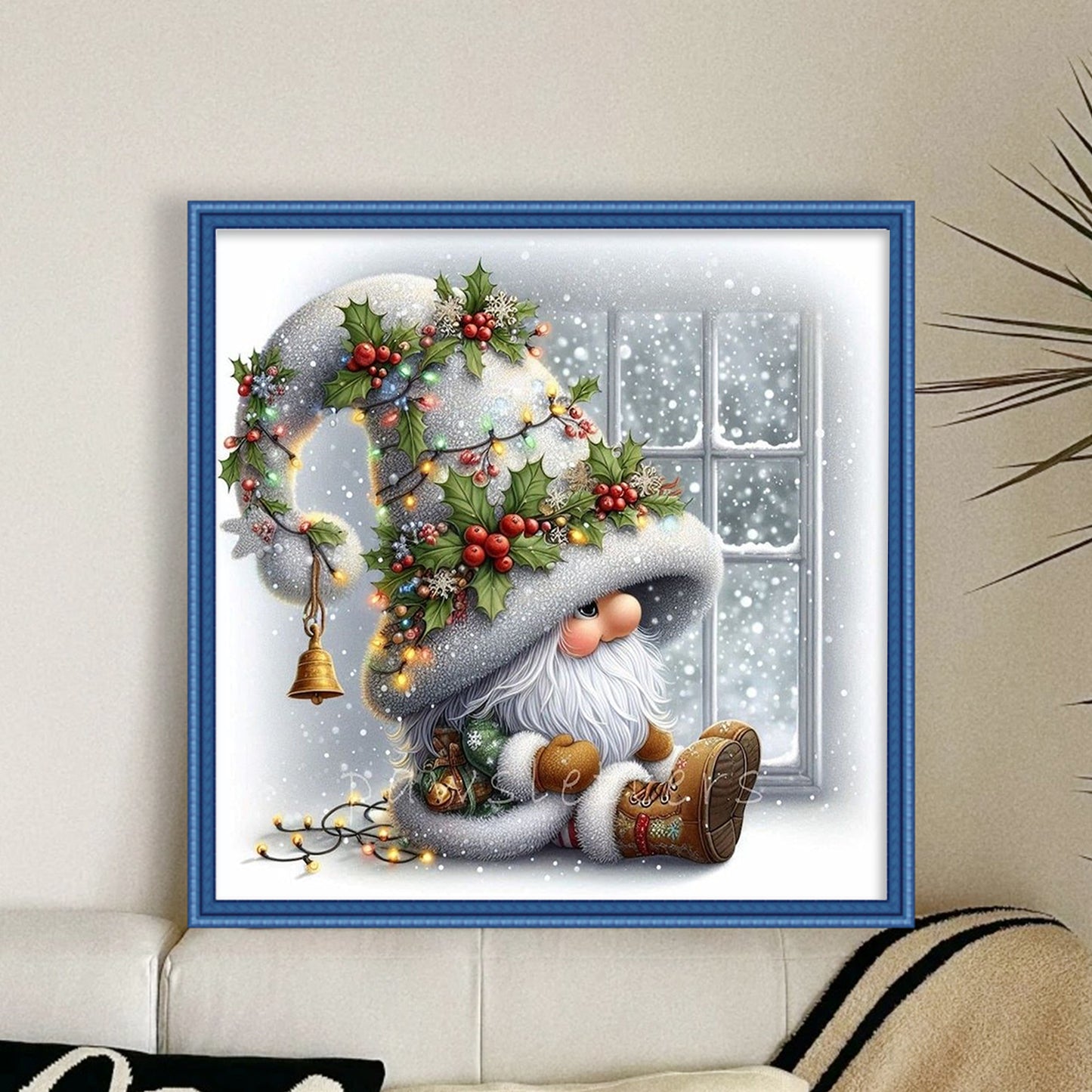Christmas Gnome By Window - Full 11CT Stamped Cross Stitch 40x40CM - Huacan