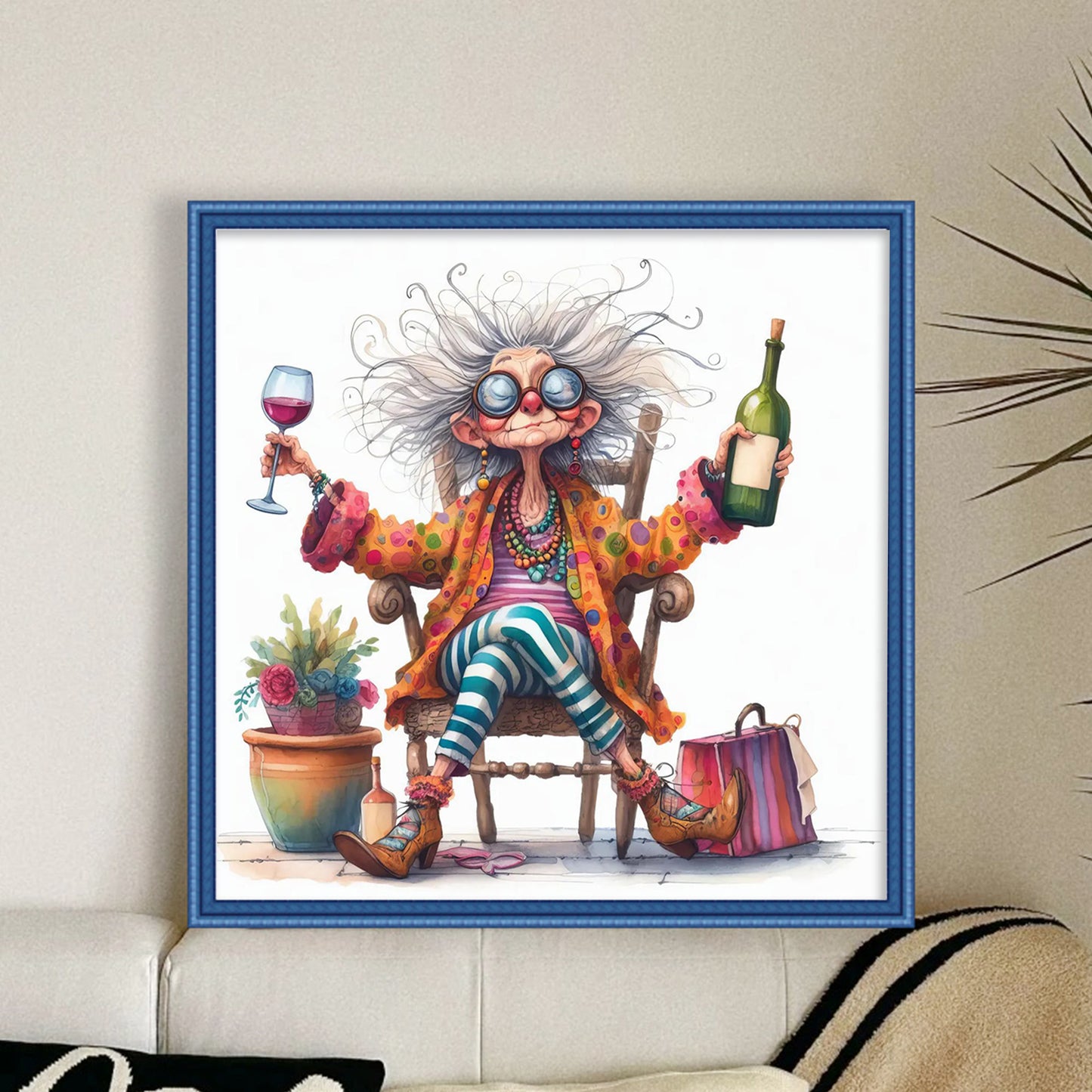 Lady Drinking Red Wine - Full 11CT Stamped Cross Stitch 40x40CM - Huacan