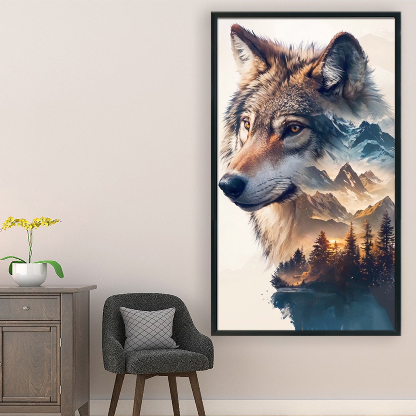 Wolf Silhouette - Full 11CT Stamped Cross Stitch 40x70CM - Huacan