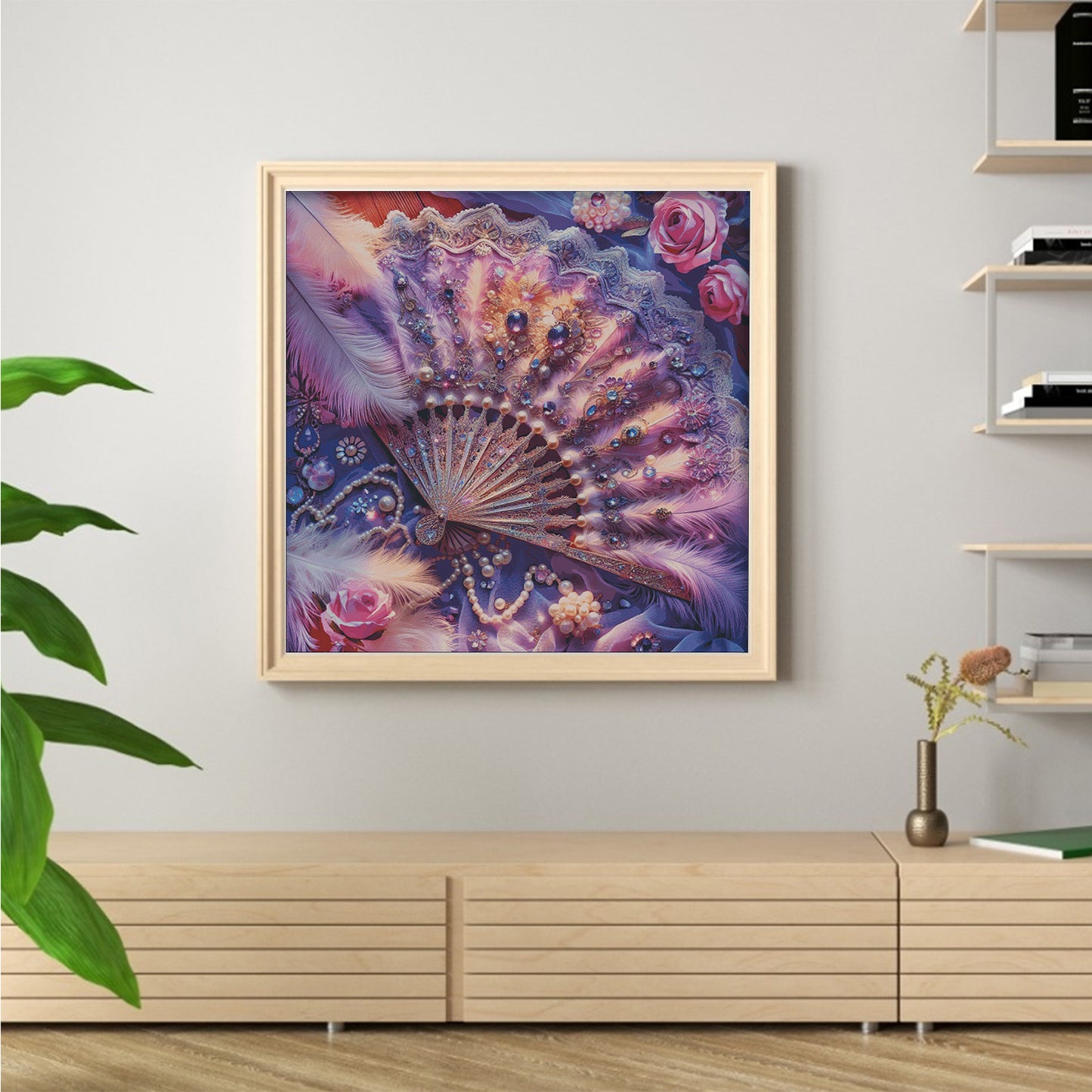Purple Feather Fan - Full 14CT Stamped Cross Stitch 120x120CM - Fairy Egyptian Cotton