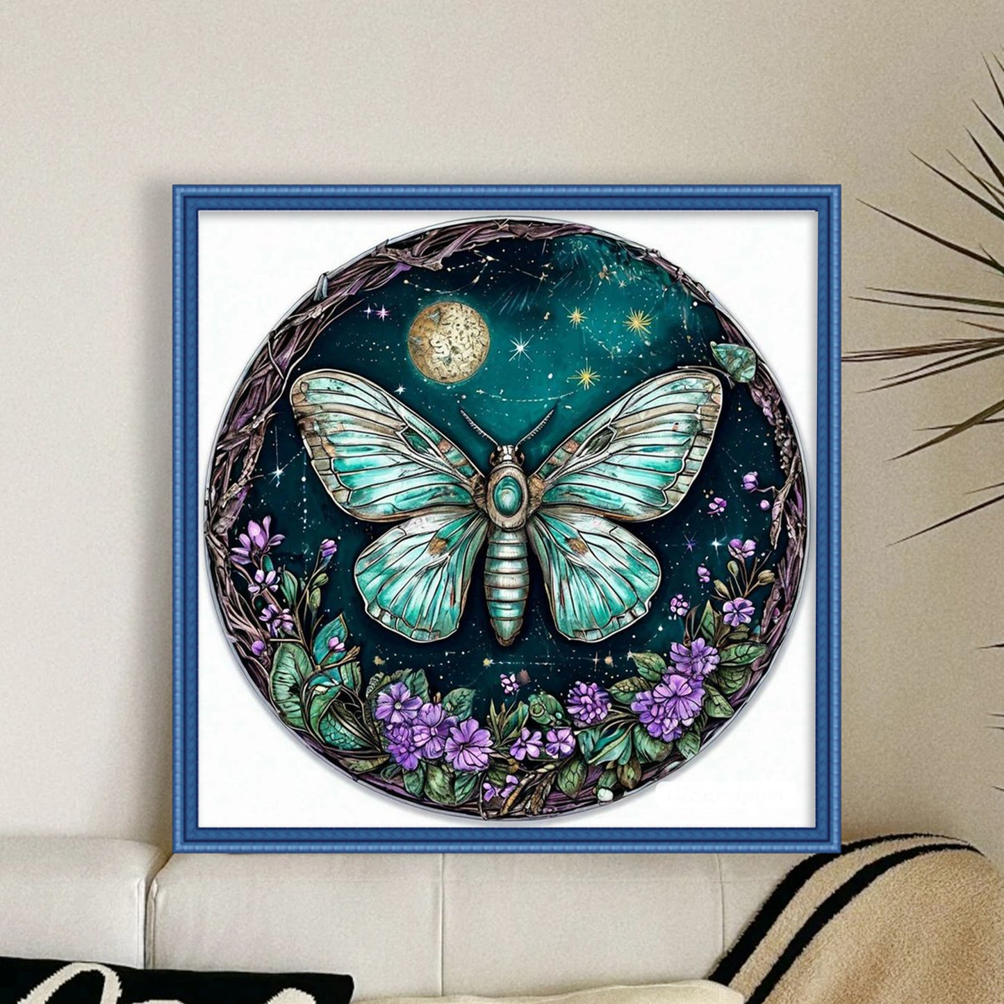 Flower & Grass Butterfly - Full 11CT Stamped Cross Stitch 40x40CM - Huacan