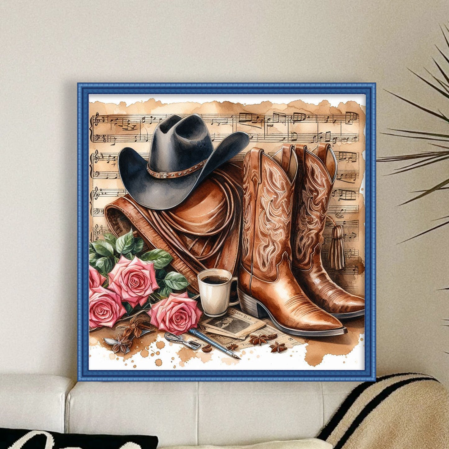 Cowboy Hat And Boots - Full 11CT Stamped Cross Stitch 40x40CM - Huacan