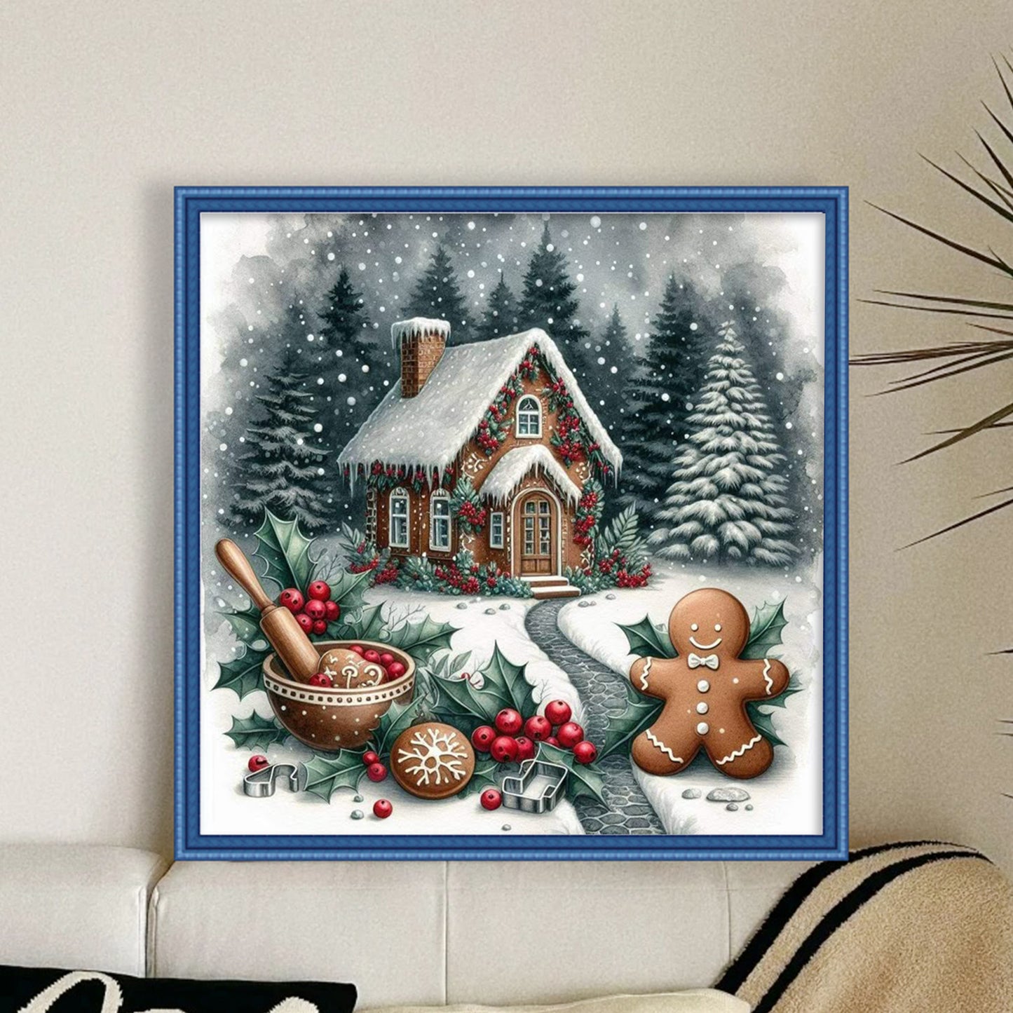 Christmas Cottage - Full 11CT Stamped Cross Stitch 45x45CM - Huacan