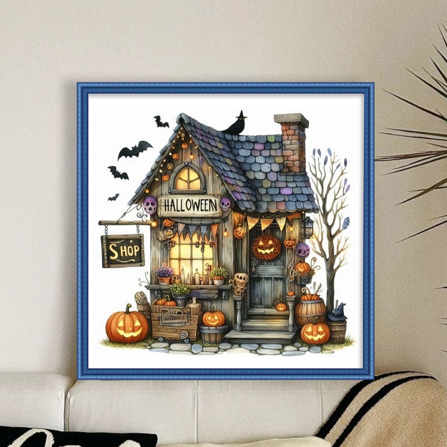 Halloween Cottage - Full 11CT Stamped Cross Stitch 40x40CM - Huacan