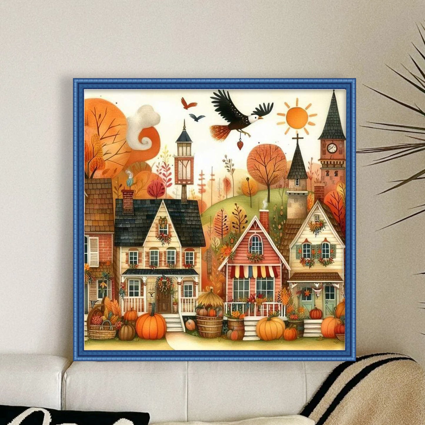Halloween Night Town - Full 11CT Stamped Cross Stitch 45x45CM - Huacan