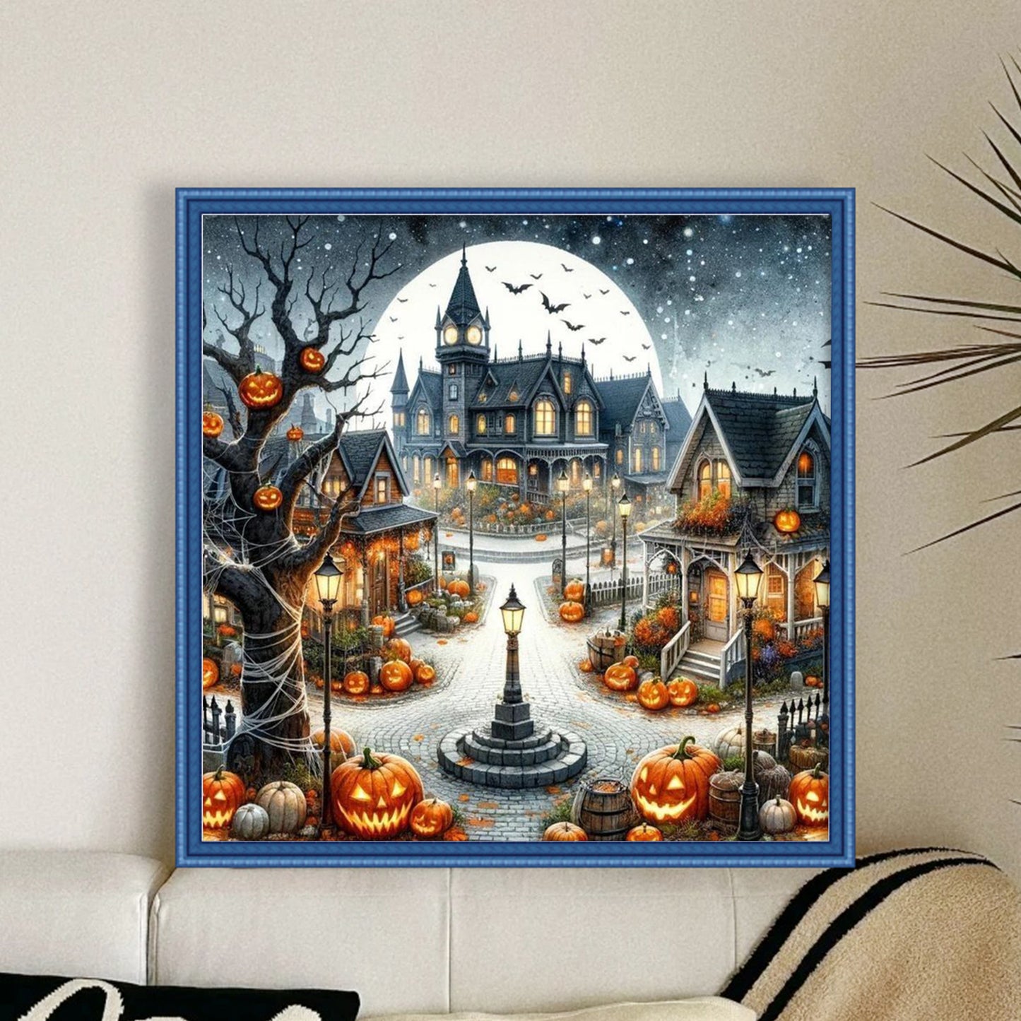 Halloween Night Town - Full 11CT Stamped Cross Stitch 45x45CM - Huacan