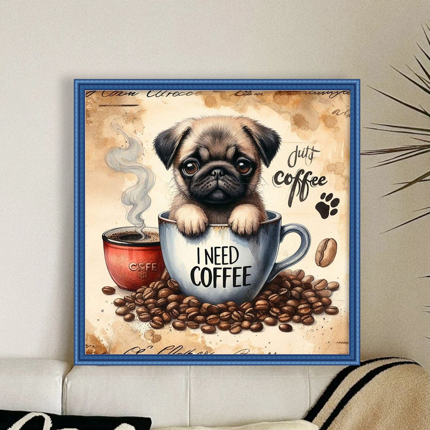 Pug In Coffee Cup-Dog - Full 11CT Stamped Cross Stitch 40x40CM - Yishu