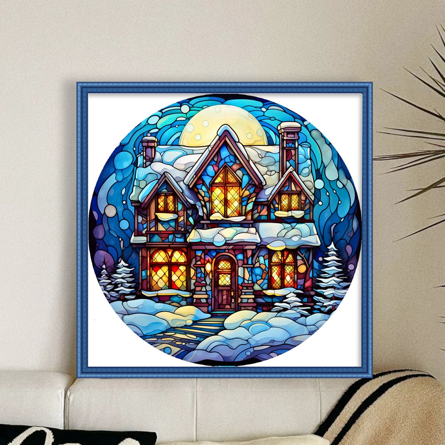 Glass Painting - Snow House - Full 14CT Stamped Cross Stitch 40x40CM - Huacan