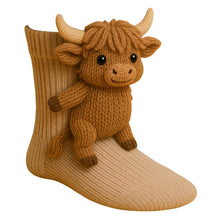 Load image into Gallery viewer, 1 Pair 3D Doll Socks Funny Knit Animal Socks for Girls Women (Highland Cow)