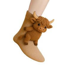 Load image into Gallery viewer, 1 Pair 3D Doll Socks Funny Knit Animal Socks for Girls Women (Highland Cow)
