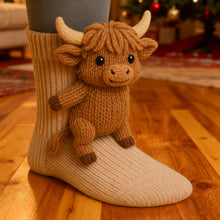 Load image into Gallery viewer, 1 Pair 3D Doll Socks Funny Knit Animal Socks for Girls Women (Highland Cow)
