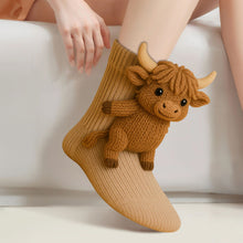 Load image into Gallery viewer, 1 Pair 3D Doll Socks Funny Knit Animal Socks for Girls Women (Highland Cow)