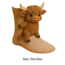 Load image into Gallery viewer, 1 Pair 3D Doll Socks Funny Knit Animal Socks for Girls Women (Highland Cow)