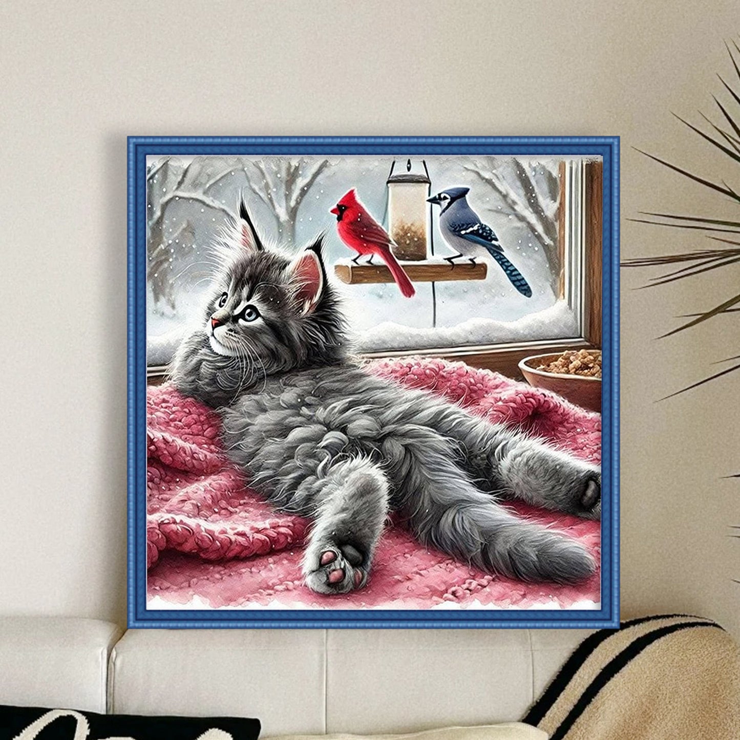 Cat By Window - Full 11CT Stamped Cross Stitch 40x40CM - Yishu
