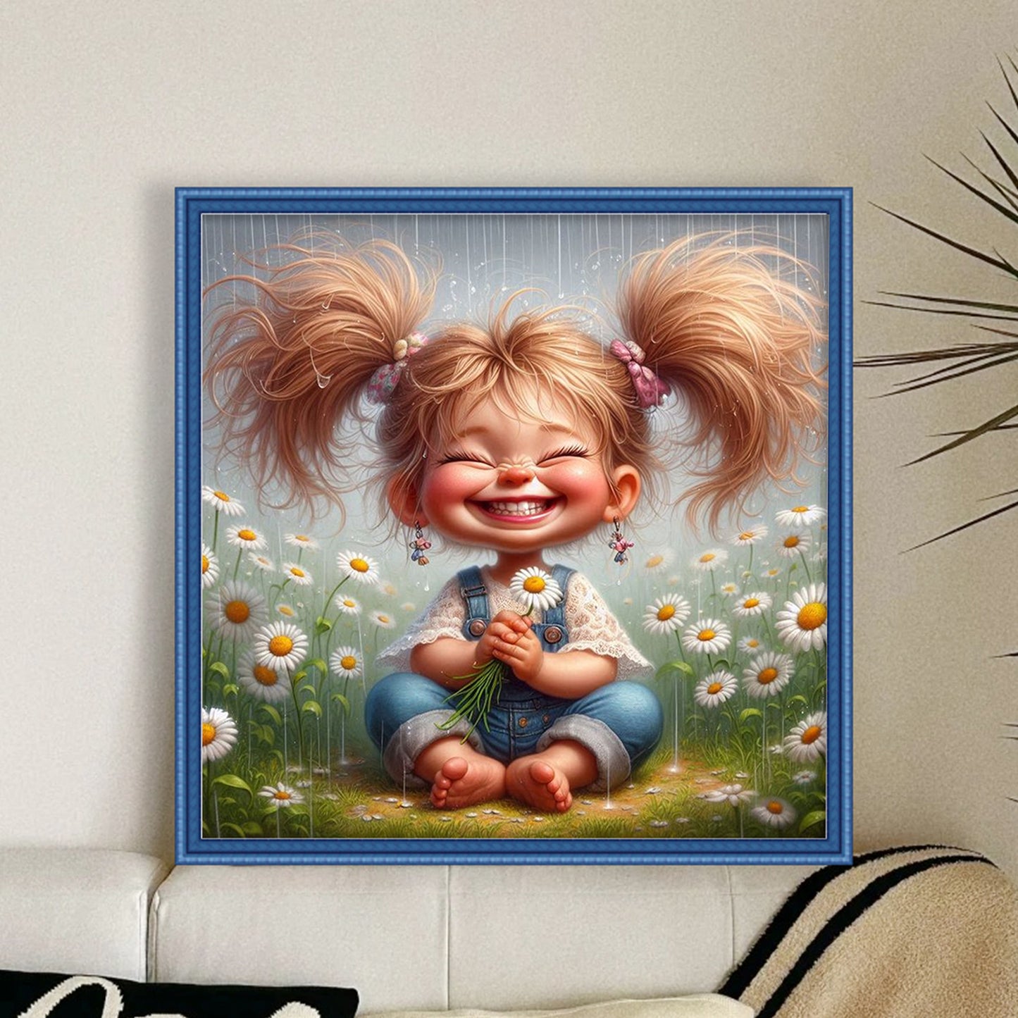 Girl Holding Flowers - Full 11CT Stamped Cross Stitch 40x40CM - Yishu