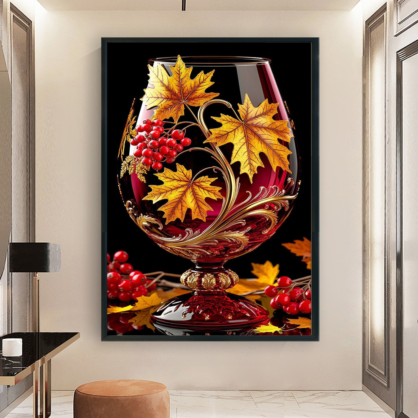 Maple Leaf Glass Cup - Full 11CT Stamped Cross Stitch 40x60CM - Huacan