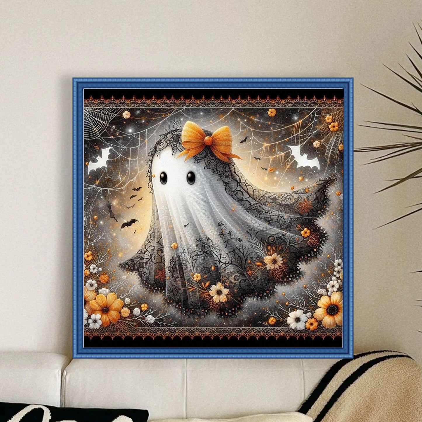 Halloween Ghosts And Flowers - Full 11CT Stamped Cross Stitch 45x45CM - Huacan