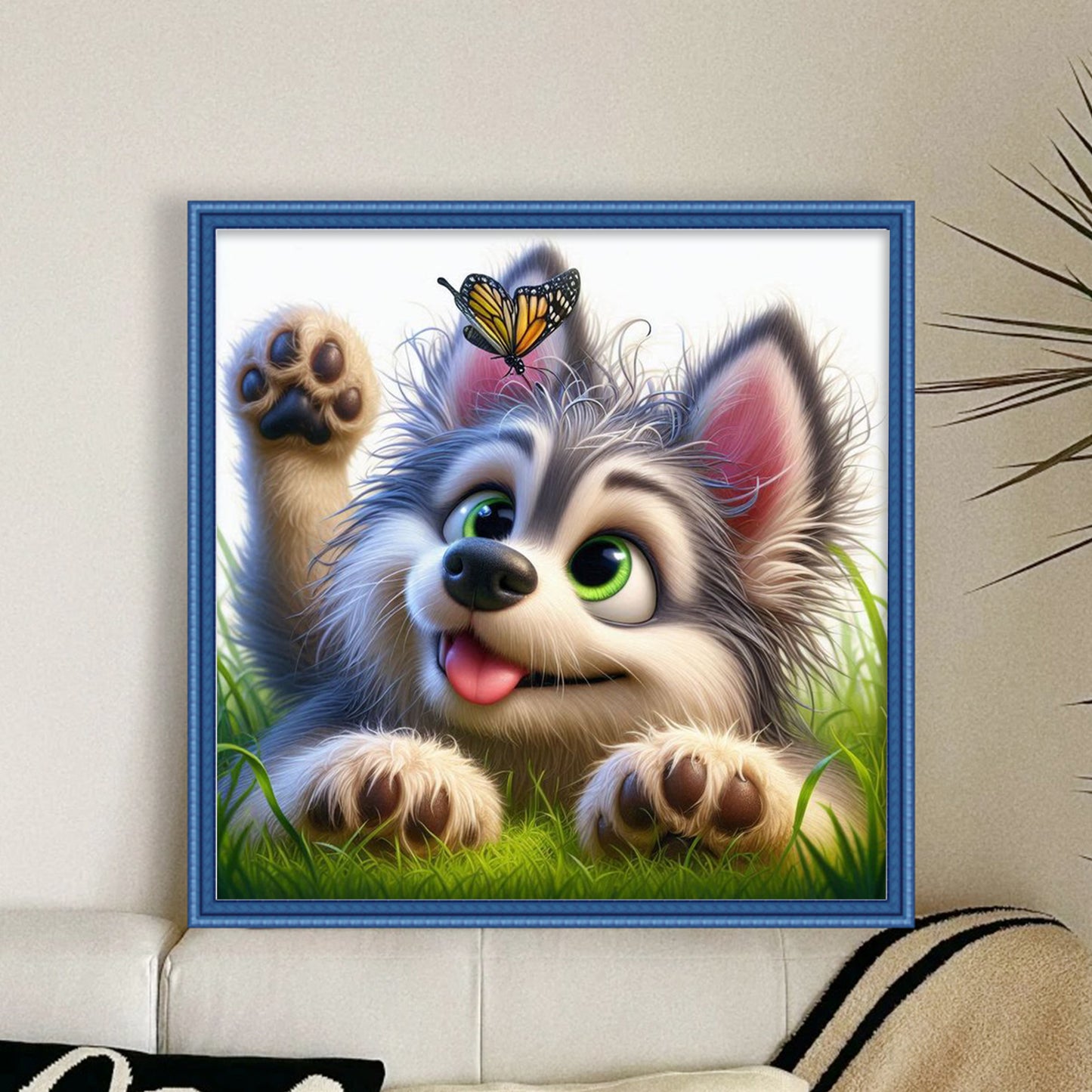 Little Wolf And Butterfly - Full 18CT Stamped Cross Stitch 20x20CM - Huacan