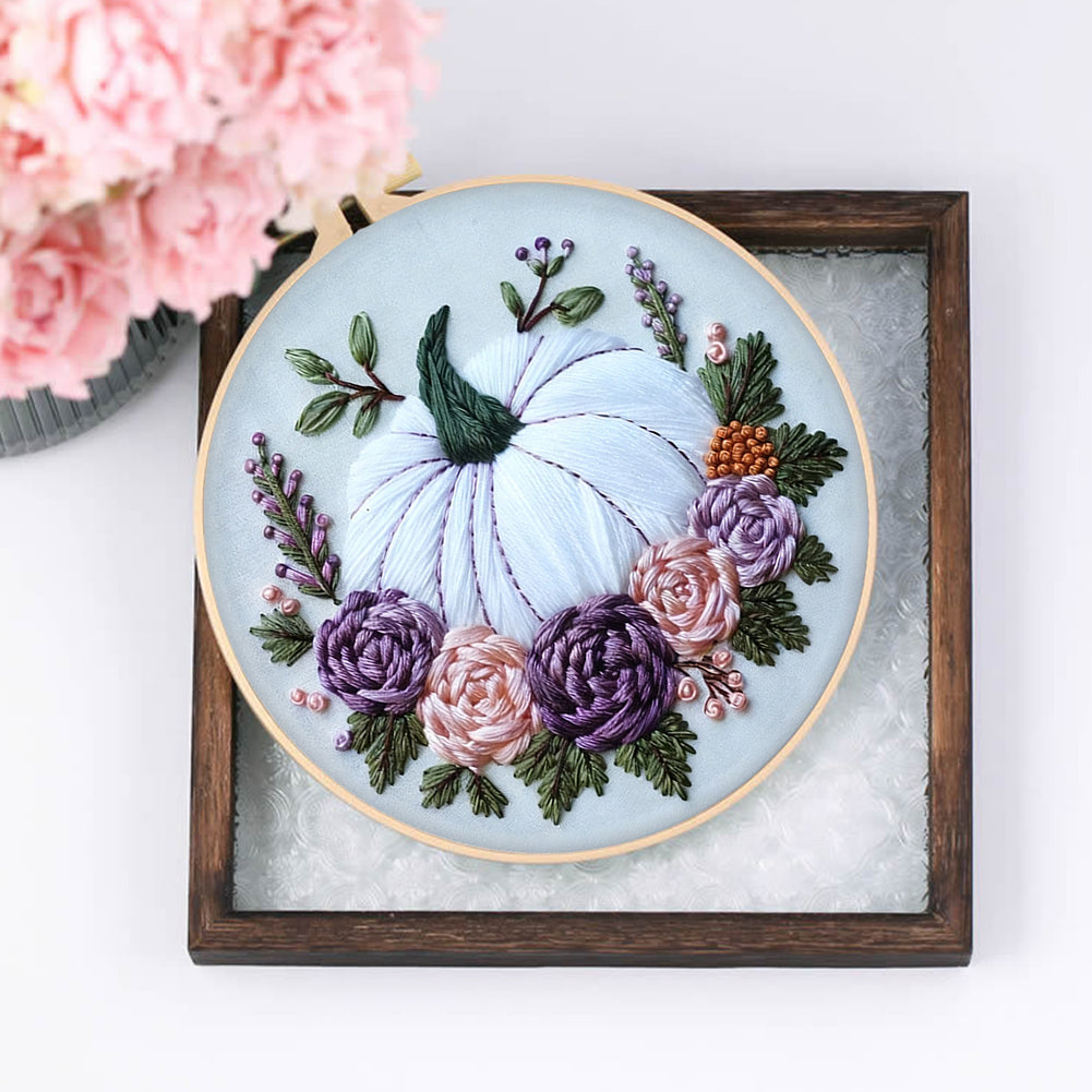 4PCS Halloween - DIY Embroidery Cross Stitch Kit with Pattern Cotton Threads Needles Hoop 25x25CM/9.84x9.84in