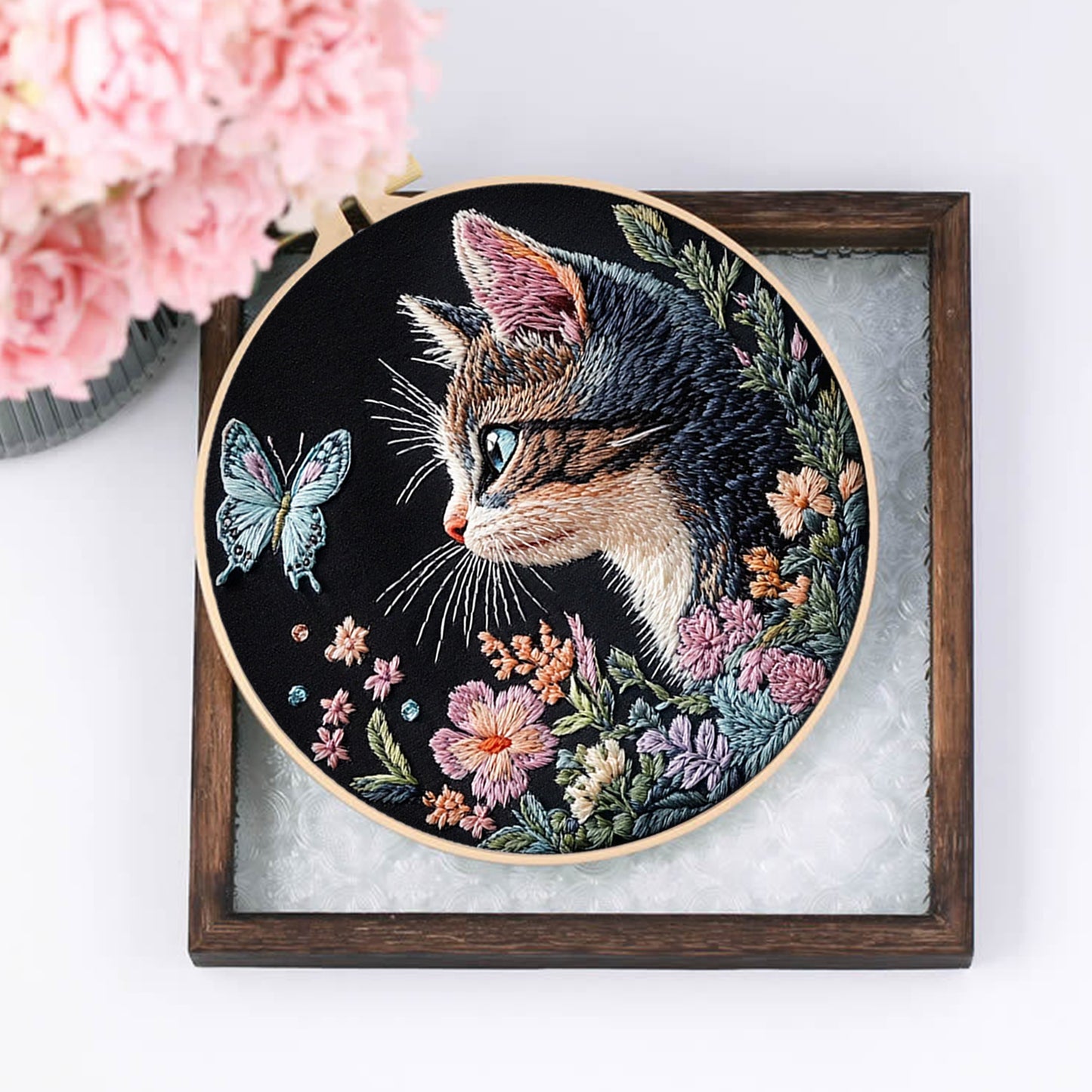 4PCS Cat - DIY Embroidery Cross Stitch Kit with Pattern Cotton Threads Needles Hoop 30x30CM/11.81x11.81in