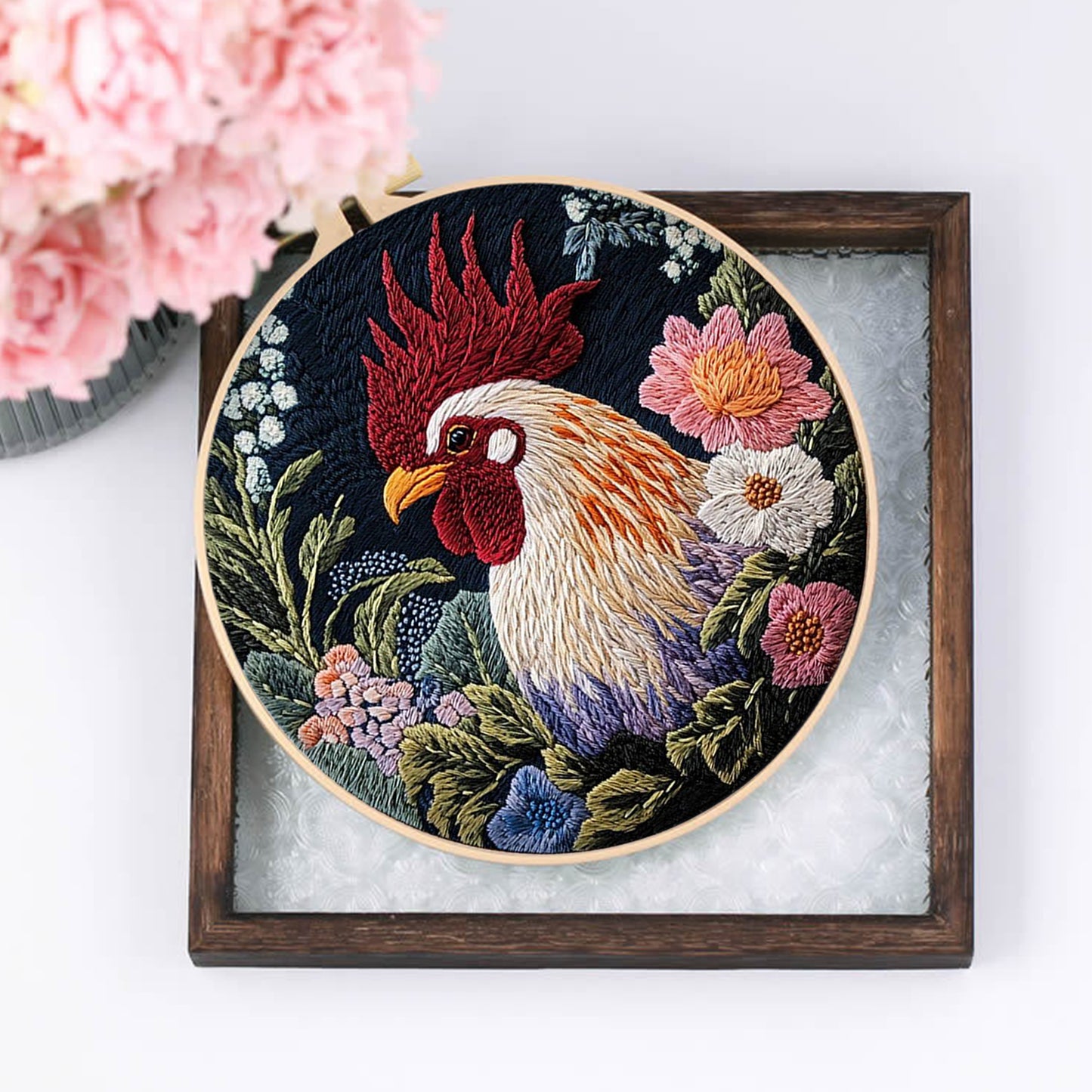 4PCS Chicken - DIY Embroidery Cross Stitch Kit with Pattern Cotton Threads Needles Hoop 30x30CM/11.81x11.81in