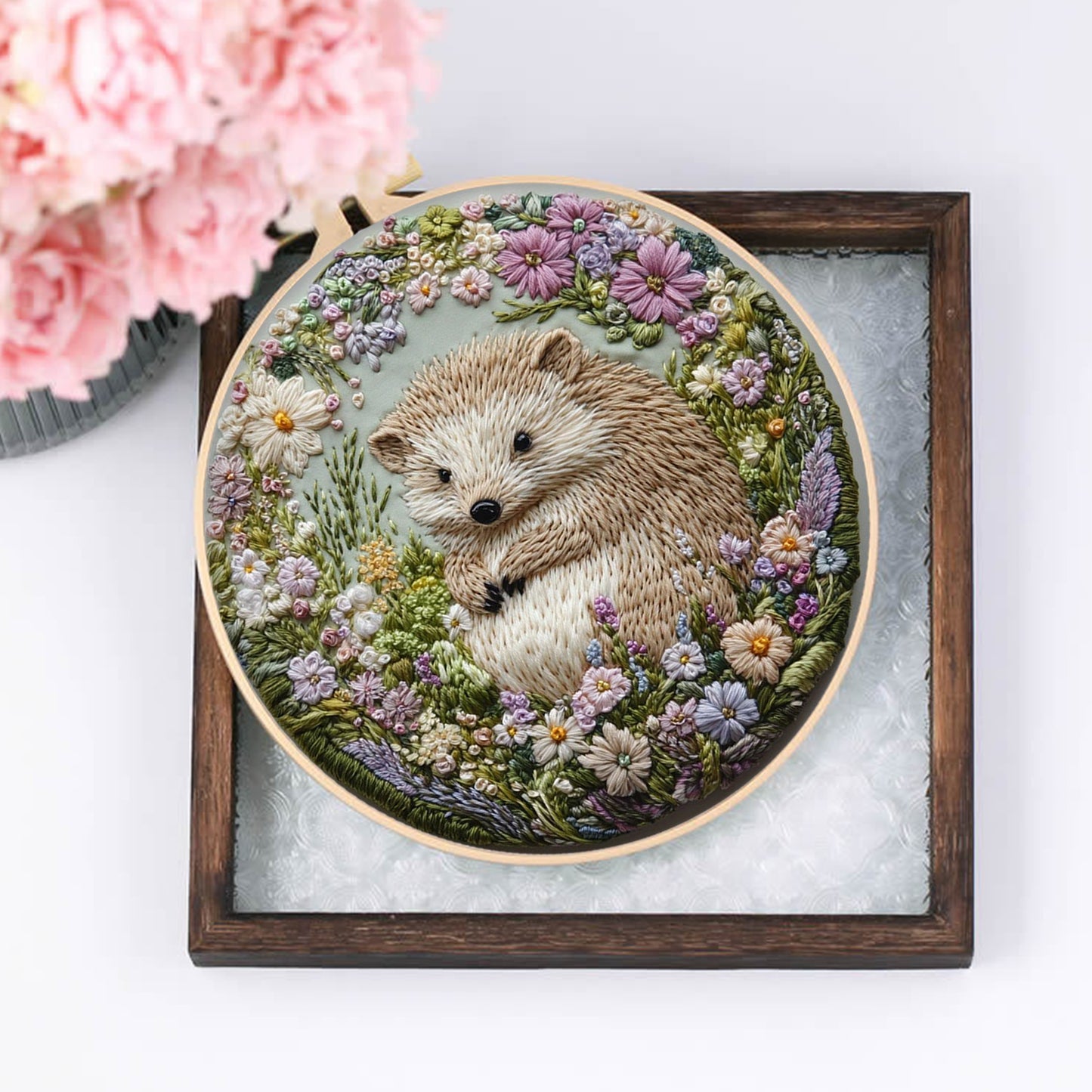 4PCS Peeking Around - DIY Embroidery Cross Stitch Kit with Pattern Cotton Threads Needles Hoop 25x25CM/9.84x9.84in